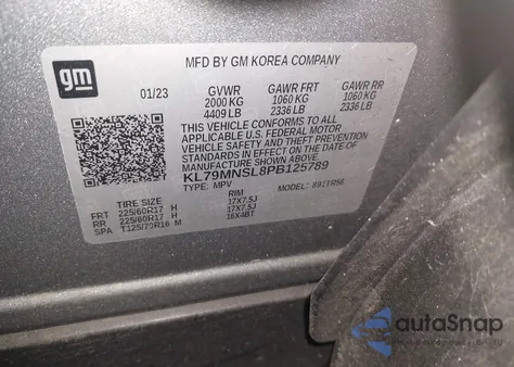 2023 Chevrolet Trailblazer Awd Ls из США, поврежденный, VIN KL79MNSL8PB125789